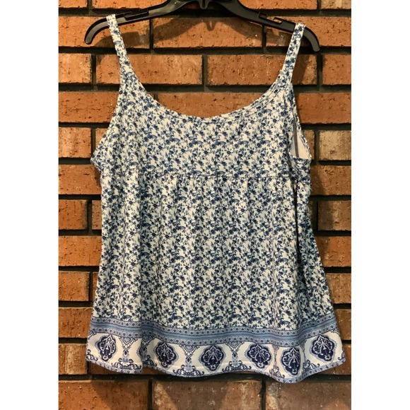 Women's Paisley Floral Blue Spaghetti Strap Tank Top Size 1XL - Picture 3 of 4
